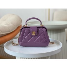 CHANEL Shiny Lambskin & Gold-Tone Metal purple mini Bag with Top Handle AS4958 2024(original quality)