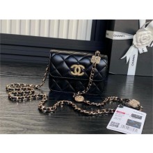 chanel Lambskin, Strass & Gold-Tone Metal Black Clutch with Chain AP4315 2024