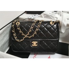 CHANEL Shiny Crumpled Calfskin & Gold-Tone Metal black Flap Bag AS5225 2024