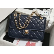 CHANEL Shiny Crumpled Calfskin & Gold-Tone Metal Navy Blue Flap Bag AS5225 2024