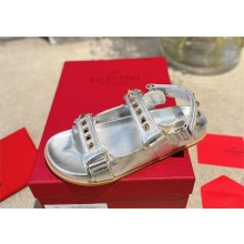 Valentino ROCKSTUD FLAT SANDAL IN NAPPA LEATHER silver 2023