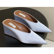 Alaïa Cube 7.5cm satin wedge mules blue 2025