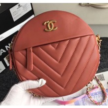 Chanel Chevron Round Pattern Vintage Chain Shoulder Bag Lobster Pink 2018