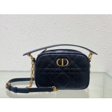 Dior small Caro Top Handle Camera Bag in Black Calfskin 2024
