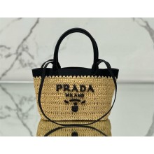 PRADA Mini crochet and leather tote bag 1BG501 Tan/Black 2024