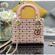 Dior Mini Lady Dior Bag Multicolor Satin Embroidered with Mirrors, Beads and Strass 2024