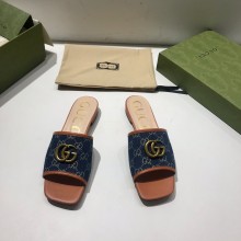 gucci Women's GG jacquard denim slide sandal with Double G 2021