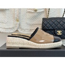 Chanel apricot/Black Leather CC Cap Toe Espadrille Mules 2023