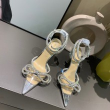 Mach & Mach 9cm heel Double Bow Crystal-Embellished Glittered PVC Pumps