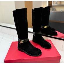 Valentino vlogo signature suede leather boots in black 2024