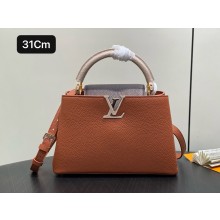 LOUIS VUITTON Capucines MM bag IN Taurillon leather M12956 Tan Brown/Chocolate Brown/Galet Brown/Gray 2025