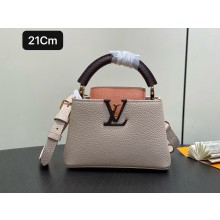 LOUIS VUITTON Capucines Mini bag IN Taurillon leather M14176 Galet Gray/Tan Brown/Chocolate Brown 2025