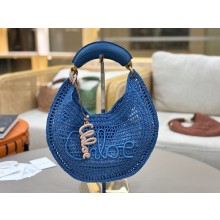 chloe Summer Banana raffia-effect shoulder bag blue 2025