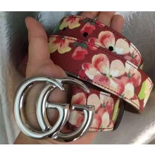 Gucci GG Blooms leather belt with double G buckle red