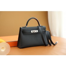 Hermes Mini Kelly II Handbag in original epsom leather black with silver hardware(handmade)