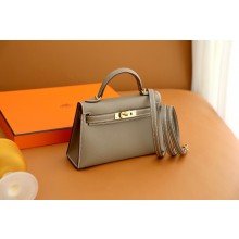 Hermes Mini Kelly II Handbag in original epsom leather etoupe with gold hardware(handmade)