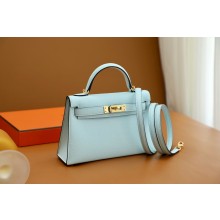 Hermes Mini Kelly II Handbag in original epsom leather bleu zephyr with gold hardware(handmade)