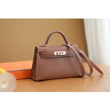 Hermes Mini Kelly II Handbag in original barenia leather gold brown with gold hardware(handmade)