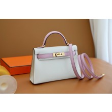 Hermes Mini Kelly II Handbag in original epsom leather carie/mauve sylvestre with gold hardware(handmade)