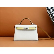 Hermes Mini Kelly II Handbag in original epsom leather nata/jaune pussin with silver hardware(handmade)