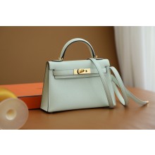 Hermes Mini Kelly II Handbag in original epsom leather vert fizz with gold hardware(handmade)