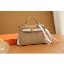 Hermes Mini Kelly II Handbag in alligator leather chai/mauve pale with crystals hardware(handmade)