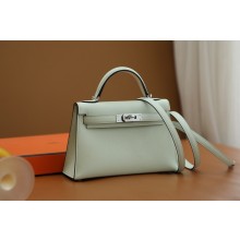 Hermes Mini Kelly II Handbag in original epsom leather vert fizz with silver hardware(handmade)