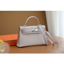 Hermes Mini Kelly II Handbag in original epsom leather mauve pale with silver hardware(handmade)