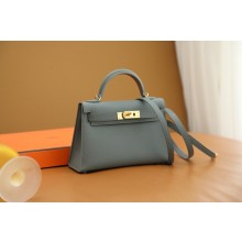 Hermes Mini Kelly II Handbag in original epsom leather vert amande with gold hardware(handmade)