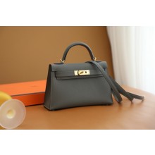 Hermes Mini Kelly II Handbag in original epsom leather gris meyer with gold hardware(handmade)