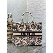 Dior Medium Book Tote Bag in Beige and Black Toile de Jouy Soleil Embroidery 2024