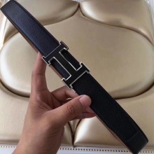 hermes 3.5cm black grained leather belt with black buckle