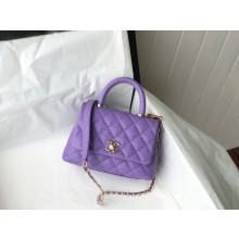 Chanel coco handle Mini Flap Bag in caviar leather purple with gold hardware 2021