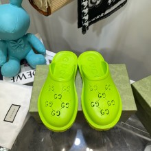 gucci LOVER'S platform perforated G sandal fluorescence green 2021