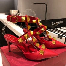 Valentino Heel 8cm Calfskin Roman Stud Pumps Red 2021