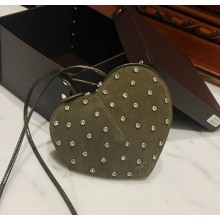Alaia Le Cœur Heart Bag with drill in Suede leather Green 1022-2024 