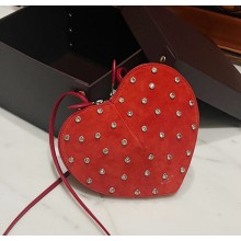 Alaia Le Cœur Heart Bag with drill in Suede leather red 1022-2024 