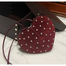 Alaia Le Cœur Heart Bag with drill in Suede leather burgundy 1022-2024 