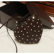 Alaia Le Cœur Heart Bag with drill in Suede leather dark browm 1022-2024 