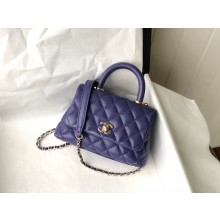 Chanel coco handle Mini Flap Bag in caviar leather blue with gold hardware 2021