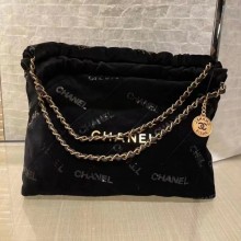 CHANEL BLACK Velvet, Sequins & Gold-Tone Metal 22 Handbag AS3261(ORIGINAL QUALITY)