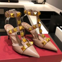 Valentino Heel 8cm Calfskin Roman Stud Pumps Nude 2021