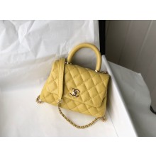 Chanel coco handle Mini Flap Bag in caviar leather yellow with gold hardware 2021