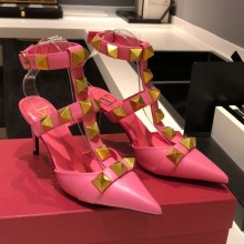 Valentino Heel 8cm Calfskin Roman Stud Pumps Pink 2021