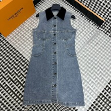 LOUIS VUITTON Velvet Accent Denim Dress 2024