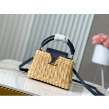 LOUIS VUITTON Rattan and cowhide leather Capucines MINI BAG M14365 NAVY 2025