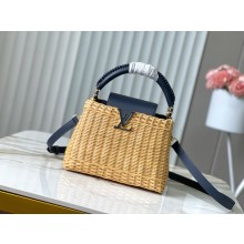 LOUIS VUITTON Rattan and cowhide leather Capucines BB BAG M14366 NAVY 2025