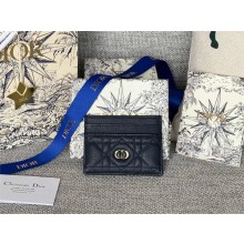 Dior Caro Five-Slot Card Holder in Supple Cannage Calfskin navy Blue