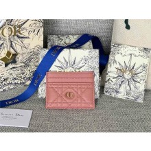 Dior Caro Five-Slot Card Holder in Supple Cannage Calfskin pastel pink