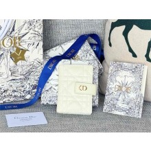 Dior Caro Dandelion Card Holder in white Supple Cannage Calfskin 2024